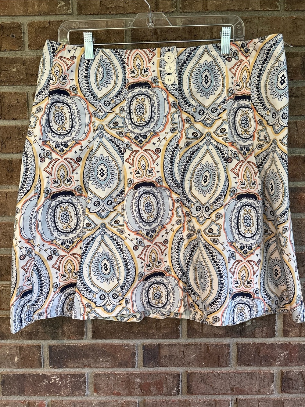 LOFT Paisley A-Line Skirt in Cream, Navy and Blush